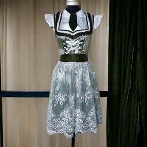 Small Oktoberfest Olive Green and Lace Dirndl Dress